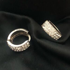 14k silver plated sterling silver hoop earrings pave set CZ simulated Diamonds